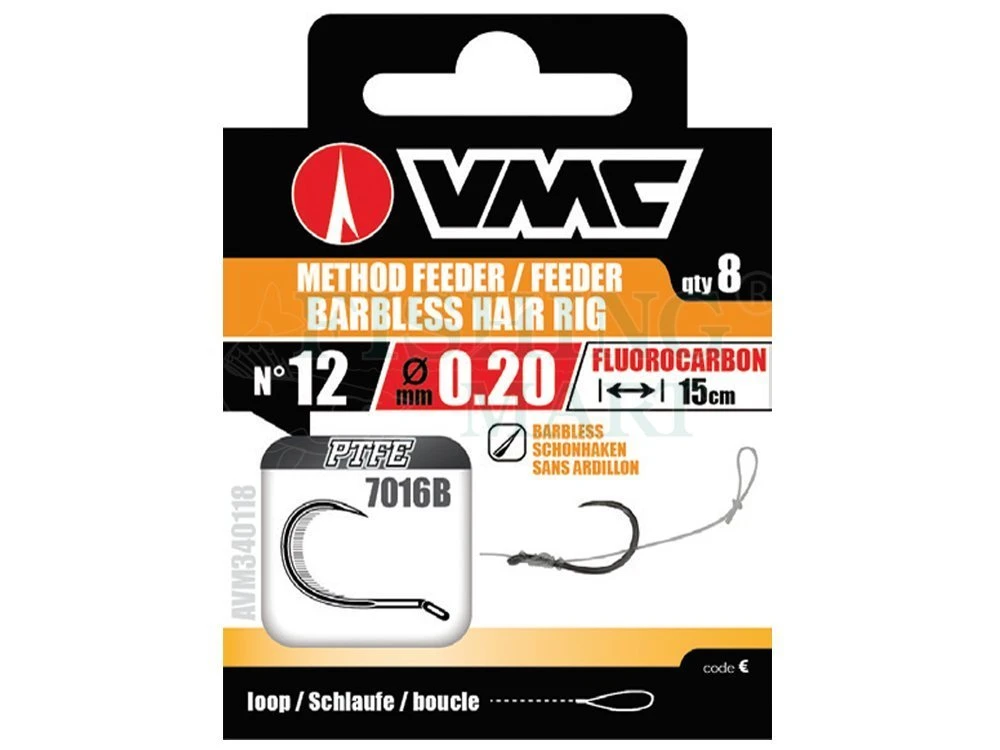 VMC Przypony Fluorocarbon Method Feeder Barbless Hair Rig 7016B Loop 3 VMC Przypony Fluorocarbon Method Feeder Barbless Hair Rig 7016B Loop